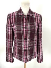 Kirsten Mode Design Burgundy Pink Plum Check Tweed Blazer Jacket Smart Casual 12