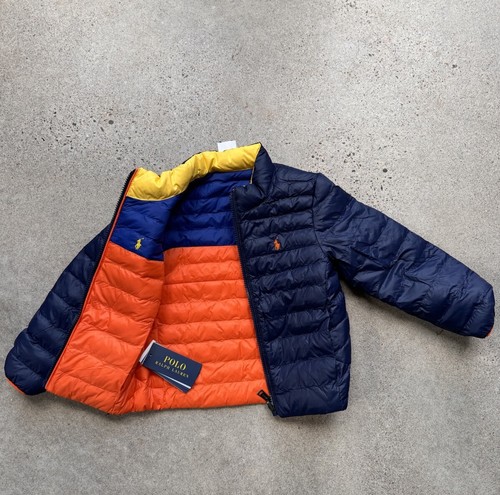 Polo Ralph Lauren Child Sz 4 Unisex Reversible Orange/Blue Little Puffer CUTE!! - Picture 3 of 11