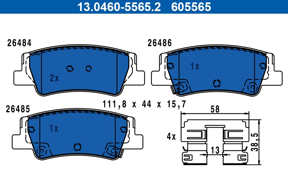 13.0460-5565.2 ATE Brake Pad Set, Disc Brake for Hyundai, Kia