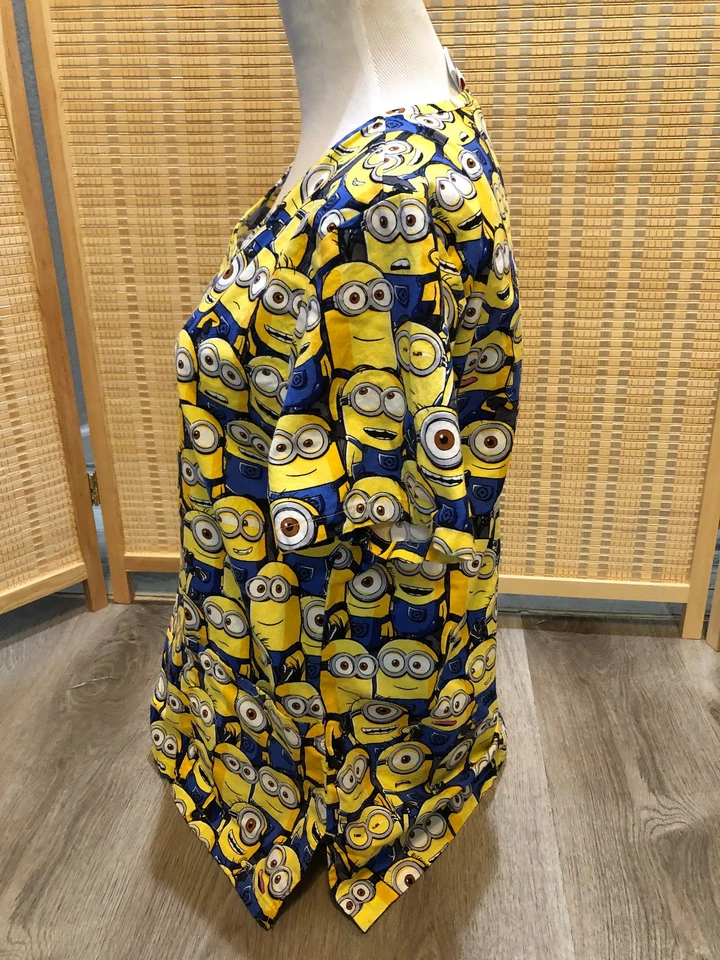 Scrubs Scrub Top Cartoon Despicable Me Minion Minions Small S (H470) Yellow Blue - Image 3 of 4