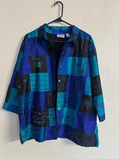 Chico's Design Jacket Women's 100 Silk Size 2 Patchwork Design Art to Wear