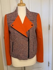 Classiques Entier Jacket Women M Orange Moto Style Tweed Zip Career Blazer