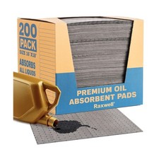 Raxwell Oil Absorbent Pads 200 Pack 16 x 18 Heavy-Duty Spi