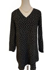 Madewell Black Silk Dainty Star Dress Long-Sleeve Flowy Above Knee V-neck XXS