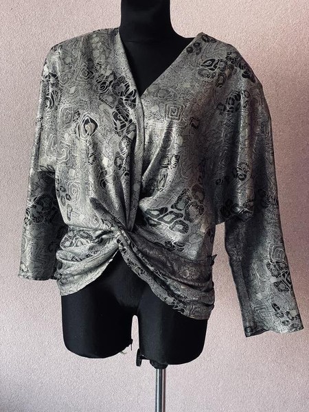 Women Vintage Shirt Silver Silk 38 / M / 46