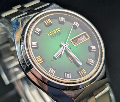 1973 Seiko Elnix 0703-7010 Green Dial JDM Transistorized Watch New Battery Box