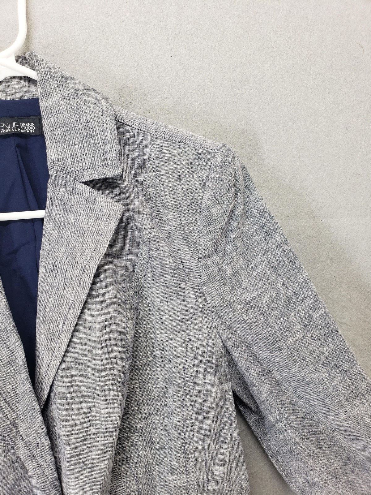 7th Avenue Blazer Womens 4 Gray Linen Blend Two Button Fitted Suit Jacket Career