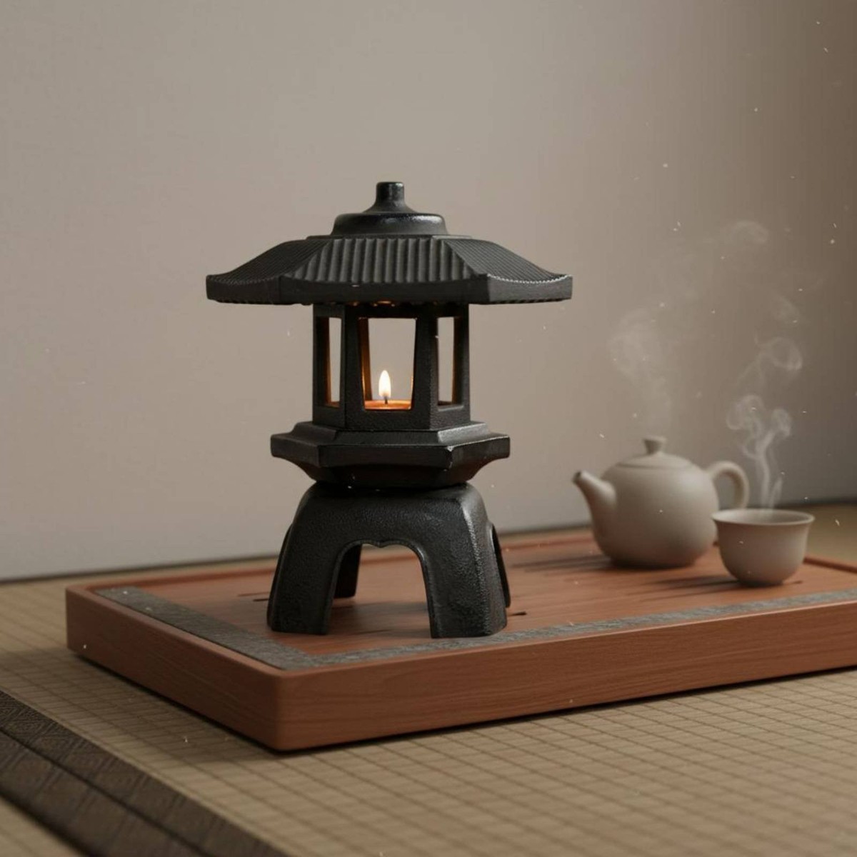 Cast Iron Pagoda Lantern Indoor/Outdoor Use Zen Garden Candlestick