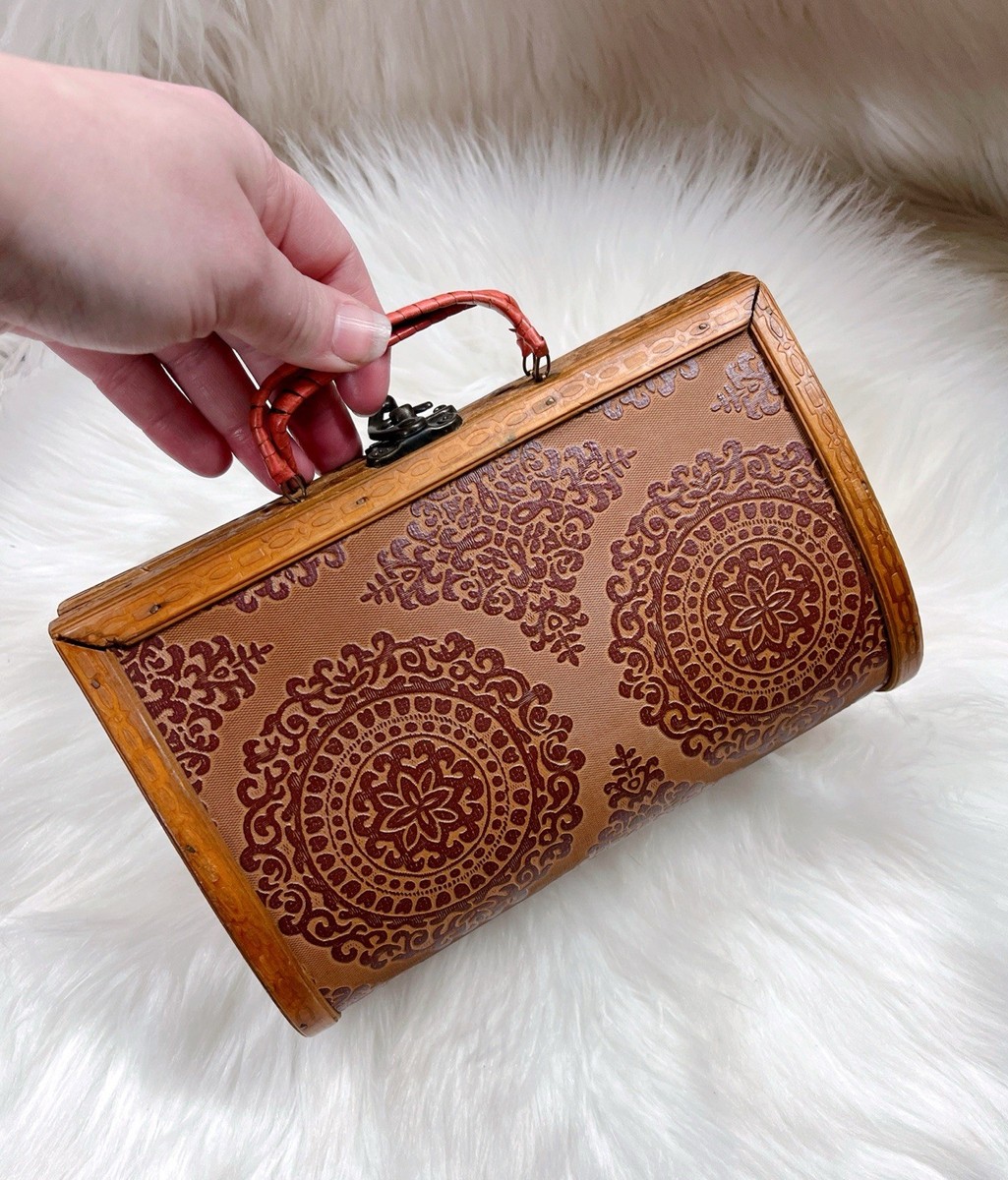 バッグ 1950s vintage carving leather handbag DONKEY & CACTUS 3D Leather 1950's 50s 60's 60s Vintage