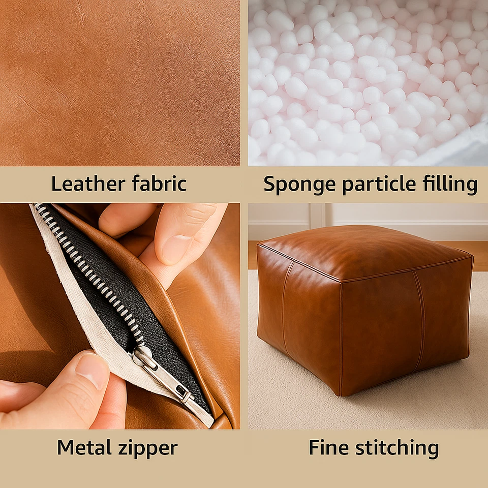 Moroccan Genuine Leather Pouf – Handmade Ottoman Footstool – Brown - Image 4 of 4