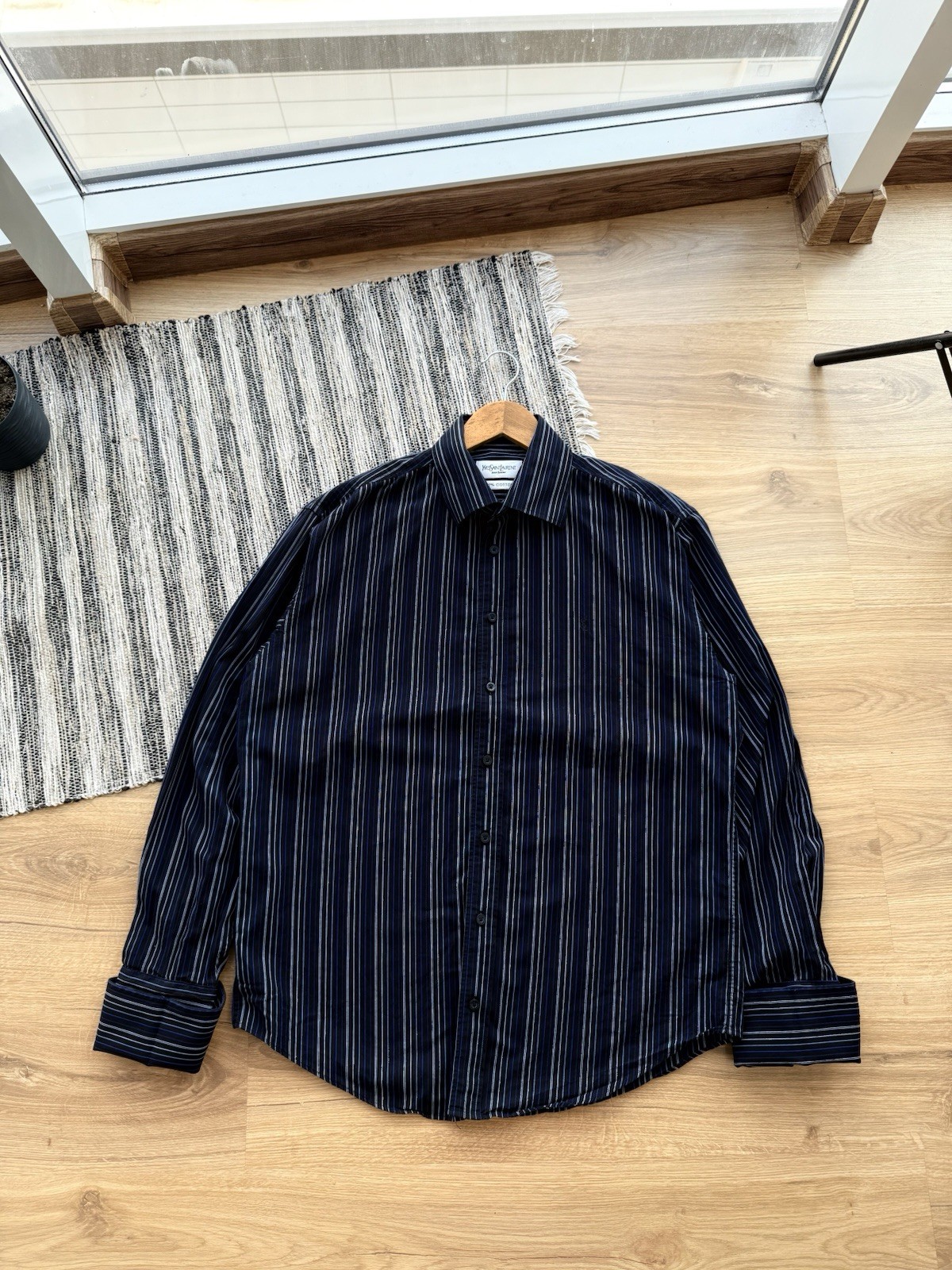 CAMICIA YVES SAINT LAURENT YSL LUSSO CASUAL A RIGHE LOGO BOTTONI UOMO TAGLIA M