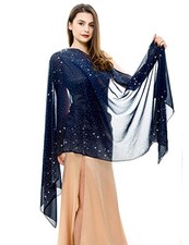 Womens Rhinestones Pashmina Shawls and Wraps for Evening Dresses Dark Blue