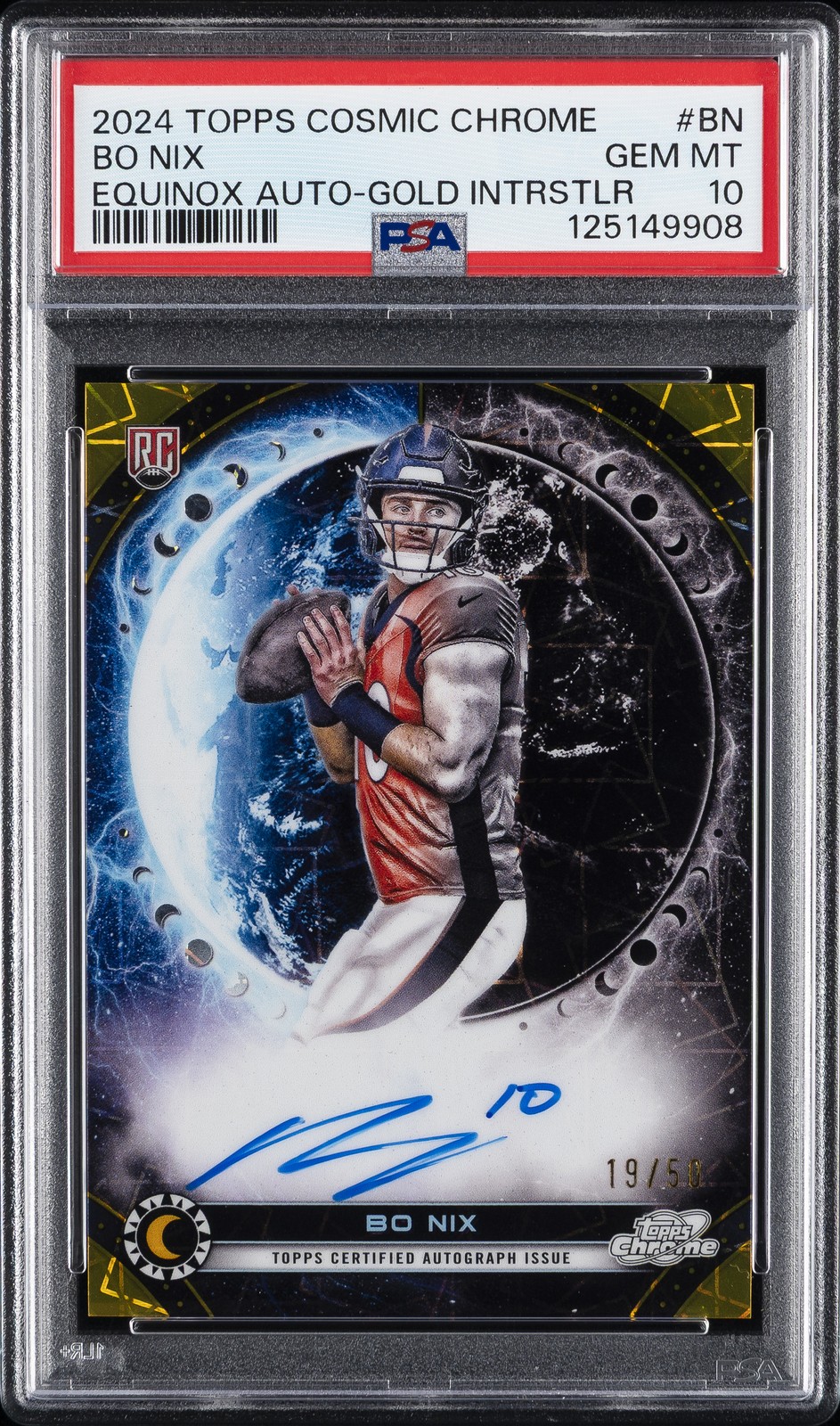 Bo Nix Topps Cosmic Chrome Equinox Autographs #BN Gold Interstellar