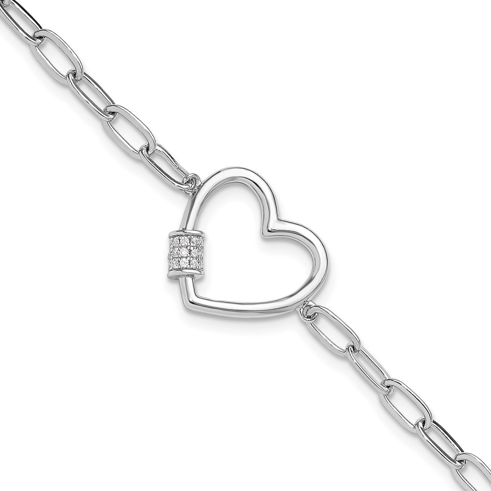 Sterling Silver with Cubic Zirconia Heart Paperclip Link Chain Bracelet 7.5