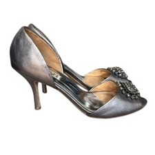 Badgley Mischka Lacie D'Orsay Heels Sz 8.5 Silver Leather Embellished Classy