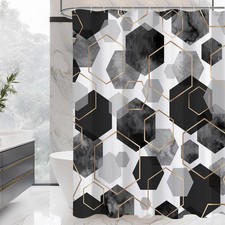 Black and Grey Modern Shower Curtain for Bathroom, Geometric Art Decor Waterp...