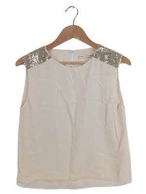 ALICE + OLIVIA ärmellose Bluse Damen Bluse Gr. DE 34 wollweiß Glitzer-Optik