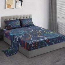 Full Size Bed Sheet Sets, Shark Sea Retro Soft Microfiber 4 Pcs Bedding Sets ...