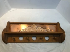 Vintage Rustic Country Wood Wall Shelf Heart Eyelet Primitive Copper 24"