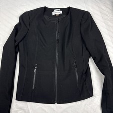 Calvin Klein Invisible Fit Blazer Jacket Size 8 Pockets Zip Stretch Black