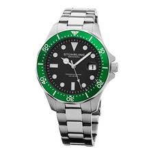 Stuhrling 824 03 Aquadiver Quartz Date Black Dial Stainless Bracelet Mens Watch