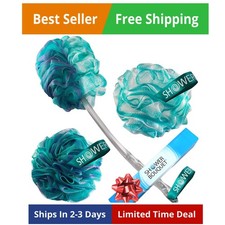 2-Sided-Loofah-Back-Scrubber  Bath-Sponge Set  1-Long-Handle-Back-Brush Pl...