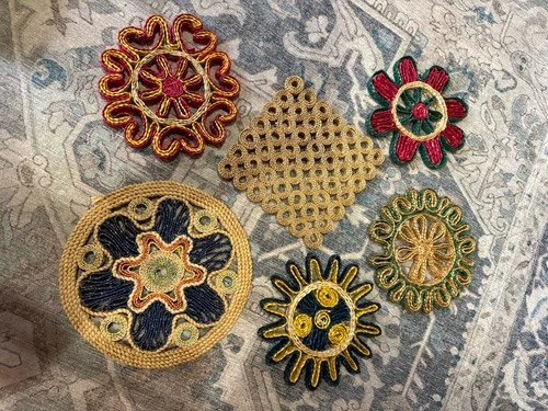 Vintage Raffia Straw Rattan Trivets Hot Pads 6 Colorful Boho Retro Wall Hanging - product listing photo