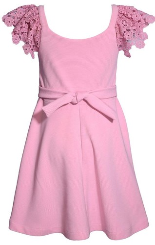 NEW Bonnie Jean Girls Size 8 "PINK-PINK SCUBA" Lace Sleeve Skater Dress NWT - Picture 2 of 3