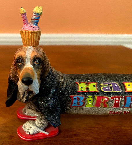 Bassett Hound wearing cupcake & sandals Happy Birthday! Figure Statue Figurine