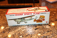 RARE BANDAI BATTERY OPERATED TIN  PLASTIC CESSNA PLANE  BOX WORKING MIB