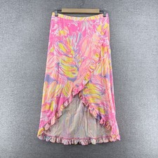 Lilly Pulitzer Rebekah High Low Skirt Girl XL 12-14 Ruffled Pink Yellow Summer