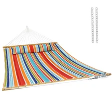 Large 2-Person Quilted Outdoor Hammock - Caribbean Stripe by Sunnydaze