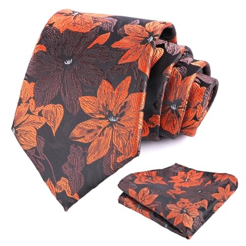 Mens 3.35inches Large Floral Pattern Necktie and Printed 159-burnt Orange