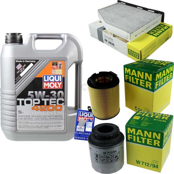 Mann Inspektionspaket 5L Liqui Moly Top Tec 5W-30 FüR VW Golf VI 1.4 TSI 1.2-image