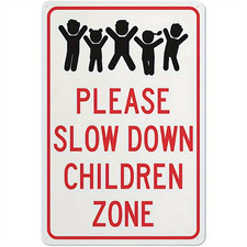 Please Slow Down Children Zone Metal Sign Neighborhood/Residential Safety Decor