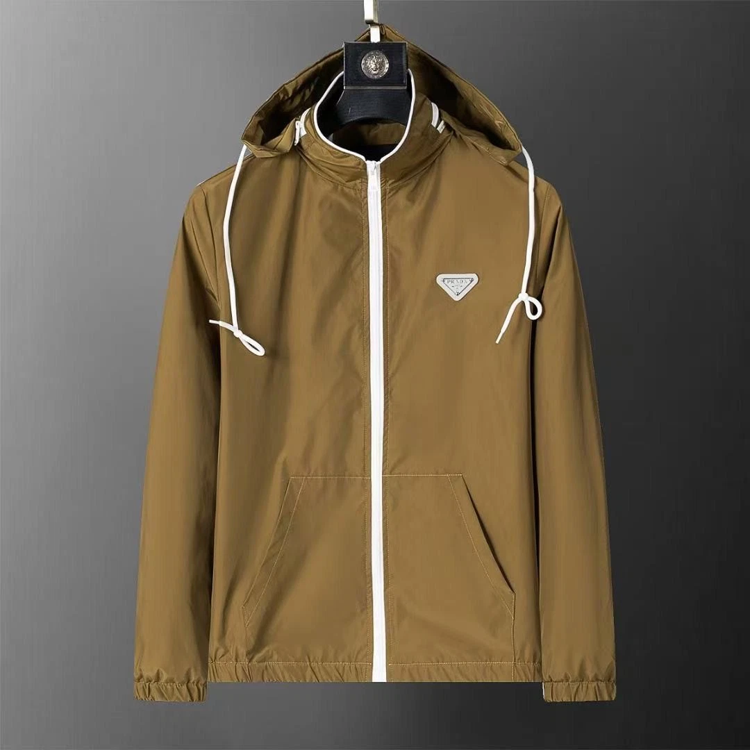 PRADA Beige Hooded Windbreaker Jacket Casual Luxury Tech Wear SIZE M-3XL