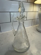 Vintage Glass Cruet & Stopper with Etched Floral Pattern
