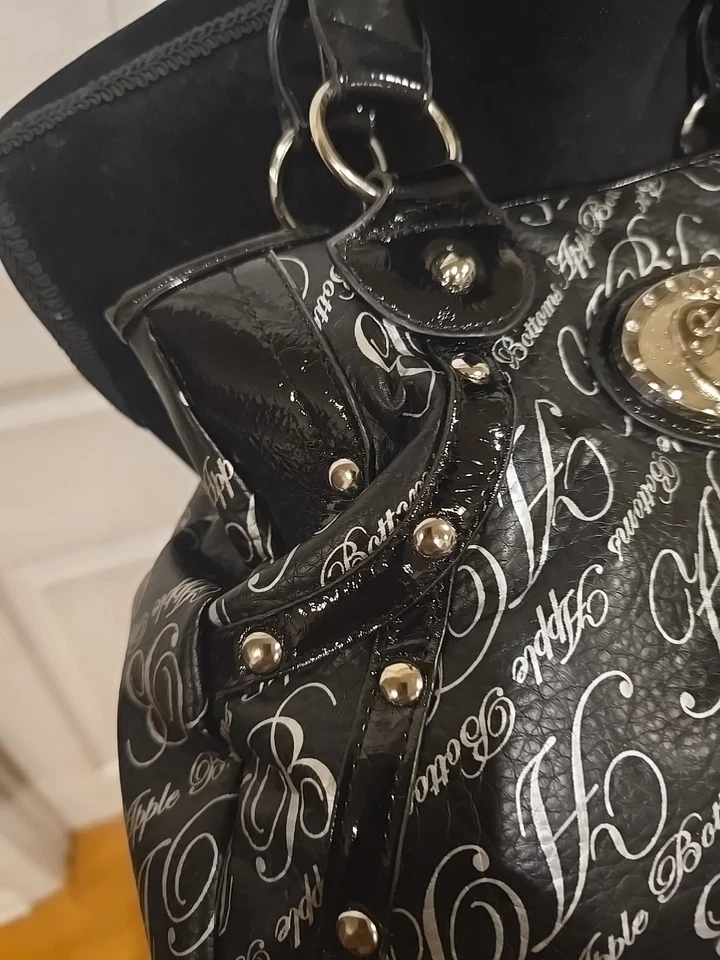 Vintage Apple Bottoms Black/ Silver Logo Satchel Bag Y2K Bling Purse by Nelly  - Image 3 of 4