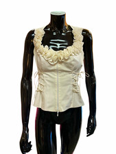 Anne Fontaine White Boned Lace Ruffle Bustier Corset Top Zip 38