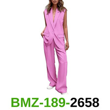 PRETTYGARDEN Women's 2 Piece Pant Suit Dressy Button Up Vest Blazer and Long, L