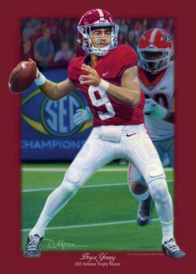 ALABAMA FOOTBALL DANIEL MOORE BRYCE YOUNG 2021 Trophy Winner PRINT