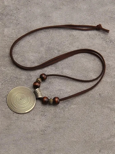 1pc Retro Simple Alloy Beaded Necklace, Fashion Necklace Jewelry, Ethnic Style - product listing photo