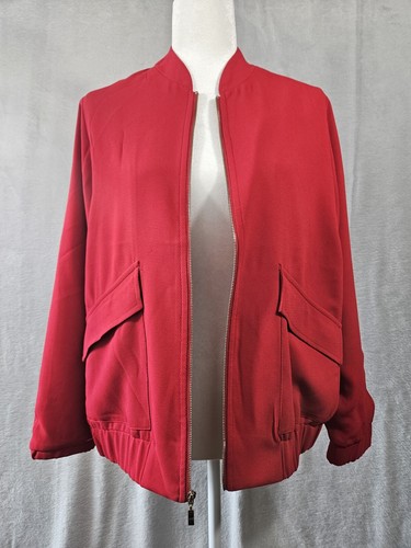 Womens Red Blazer Jacket by Chico's Size 1 Polka Dot Print Lining Pockets Career - Picture 2 of 12