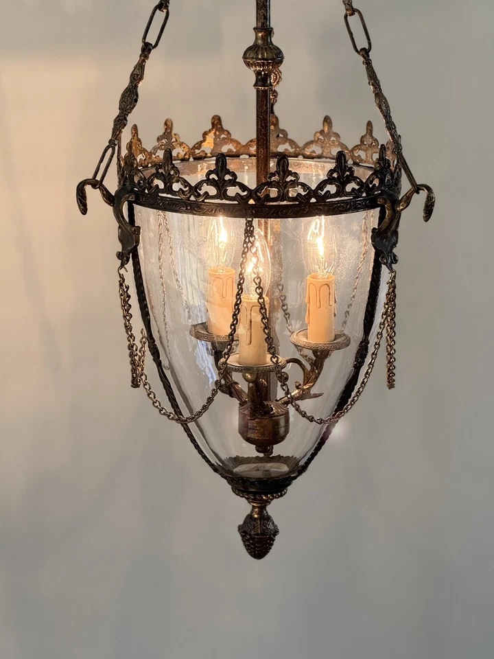 Lámpara de araña francesa de bronce del viejo mundo colgante campana tarro metropolitano Foto 4 de 4
