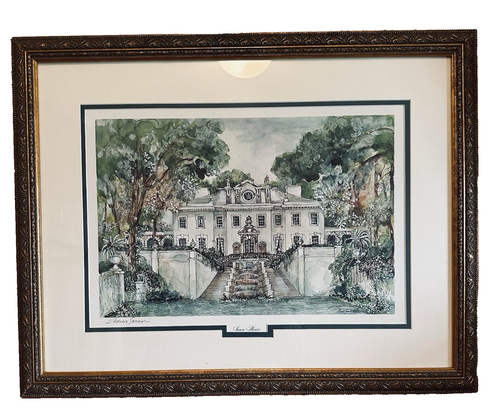 Sharon Saseen Swan House Framed Art Print Matte w/info card 1990 23" x 18" VTG