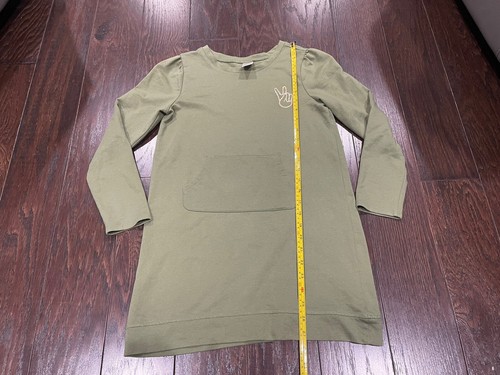 Gymboree Girls green sweater shirt dress peace sign olive Size 10-12 pullover - Picture 3 of 6