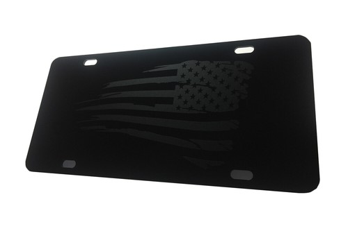 Matte Blk Battered American Flag Heavy Duty Aluminum License Plate - Imagen 2 de 3