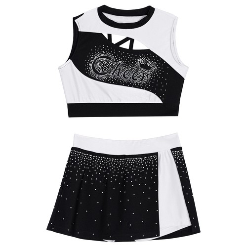 Kids Girls Cheerleading Uniform Shiny Crop Top with Skirt Set Cheer Fancy AU - Picture 21 of 90