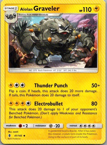 alolan geodude pokemon card Alolan Geodude 40/145, 4x Alolan Graveler 41/145 Pokemon Guardians Rising  NM