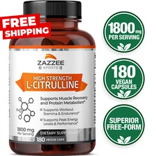 High Strength  L-Citrulline Malate 180 Veggie Capsules 1800 mg, Free-Form